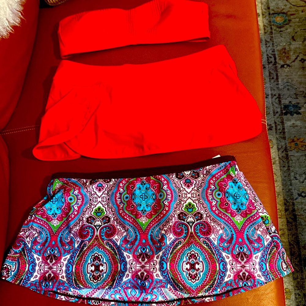 Athleta bathing suit separates.  Lined skort bottoms and bikini top.